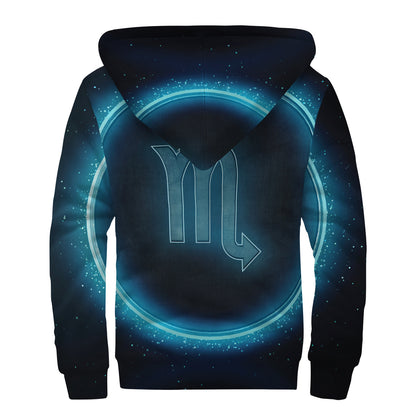 Blue Scorpio Zodiac Sign Print Sherpa Lined Zip Up Hoodie