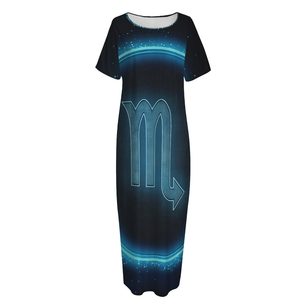 Blue Scorpio Zodiac Sign Print Short Sleeve Long Nightdress