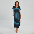 Blue Scorpio Zodiac Sign Print Short Sleeve Maxi Dress