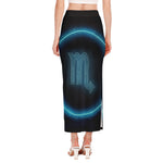 Blue Scorpio Zodiac Sign Print Side Slit Maxi Skirt