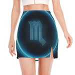 Blue Scorpio Zodiac Sign Print Side Slit Mini Skirt