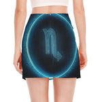 Blue Scorpio Zodiac Sign Print Side Slit Mini Skirt