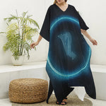 Blue Scorpio Zodiac Sign Print Silk V-Neck Kaftan Dress