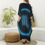 Blue Scorpio Zodiac Sign Print Silk V-Neck Kaftan Dress