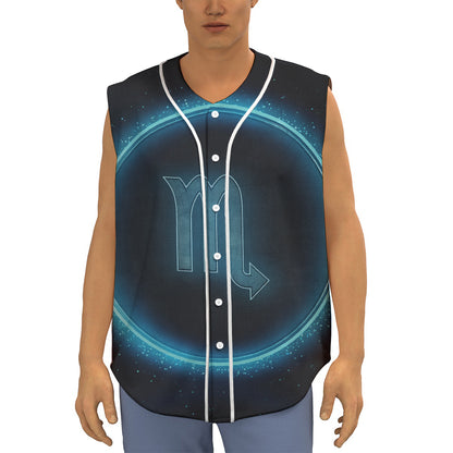 Blue Scorpio Zodiac Sign Print Sleeveless Baseball Jersey