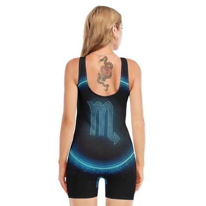 Blue Scorpio Zodiac Sign Print Sleeveless One Piece Swimsuit