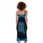 Blue Scorpio Zodiac Sign Print Slim Fit Midi Cami Dress