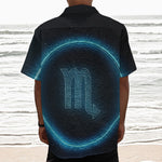 Blue Scorpio Zodiac Sign Print Textured Short Sleeve Shirt