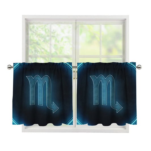 Blue Scorpio Zodiac Sign Print Tier Curtains