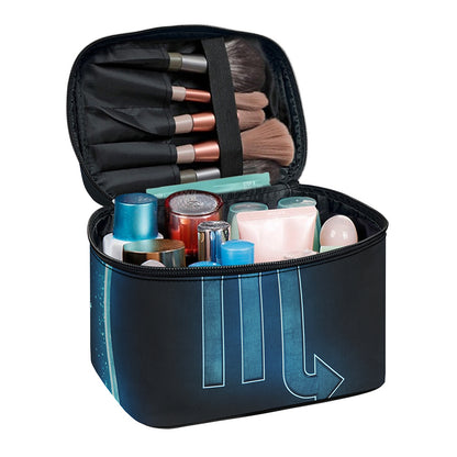 Blue Scorpio Zodiac Sign Print Travel Makeup Bag