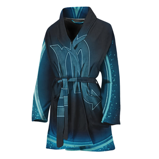 Blue Scorpio Zodiac Sign Print Women's Bathrobe