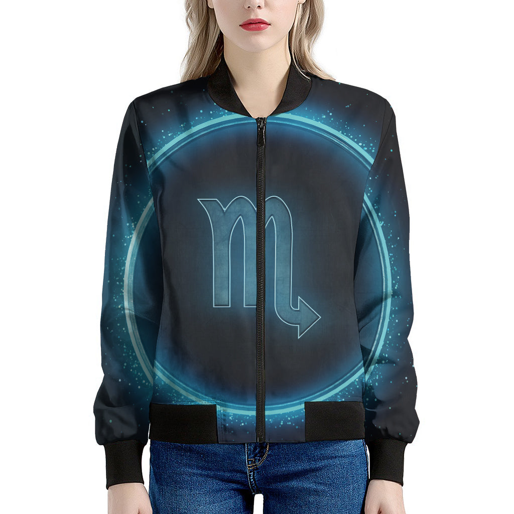 Blue Scorpio Zodiac Sign Print Women's Bomber Jacket