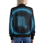 Blue Scorpio Zodiac Sign Print Women's Bomber Jacket