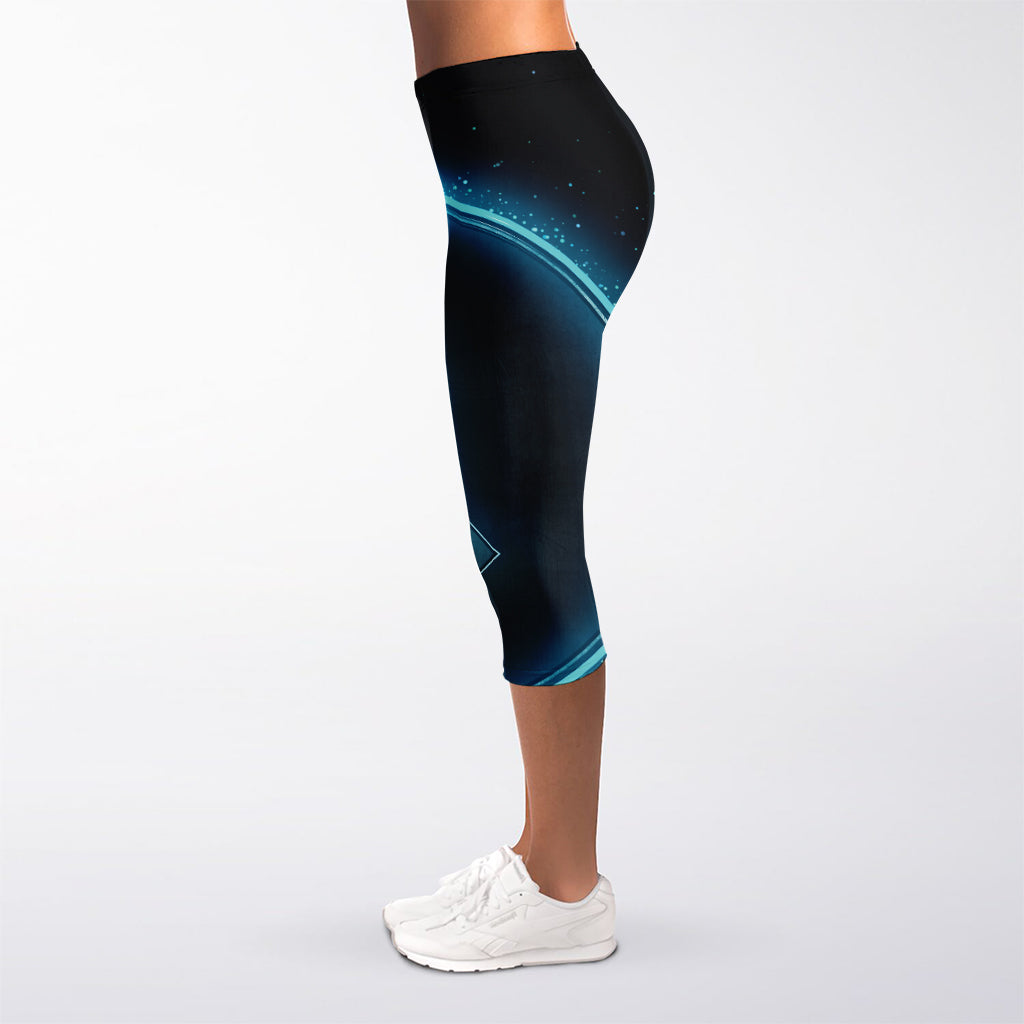Blue Scorpio Zodiac Sign Print Women's Capri Leggings