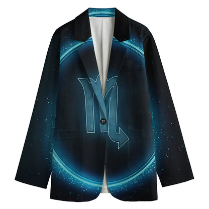 Blue Scorpio Zodiac Sign Print Women's Cotton Blazer