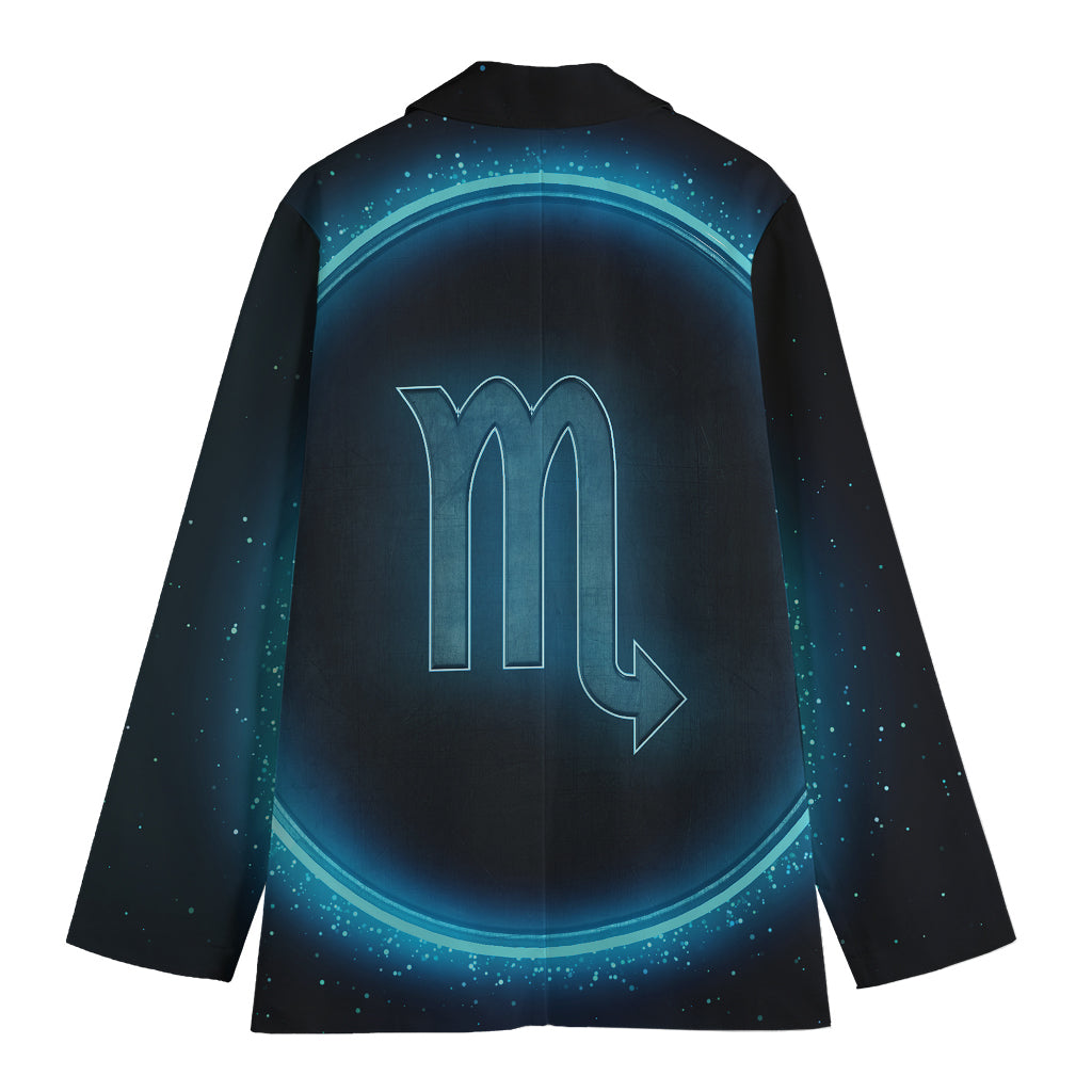 Blue Scorpio Zodiac Sign Print Women's Cotton Blazer