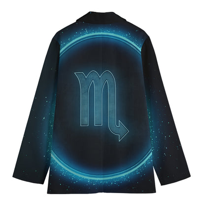 Blue Scorpio Zodiac Sign Print Women's Cotton Blazer