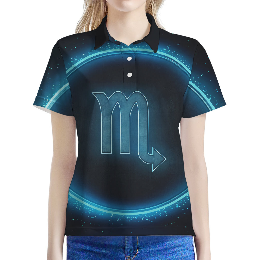 Blue Scorpio Zodiac Sign Print Women's Polo Shirt