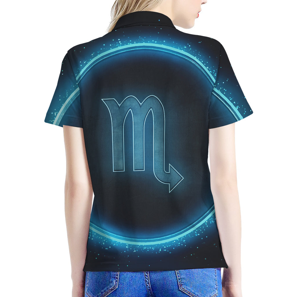 Blue Scorpio Zodiac Sign Print Women's Polo Shirt