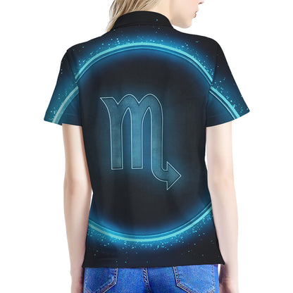 Blue Scorpio Zodiac Sign Print Women's Polo Shirt