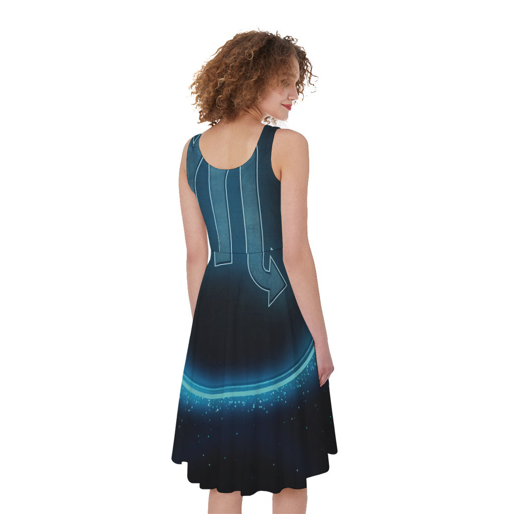 Blue Scorpio Zodiac Sign Print Women's Sleeveless Dress