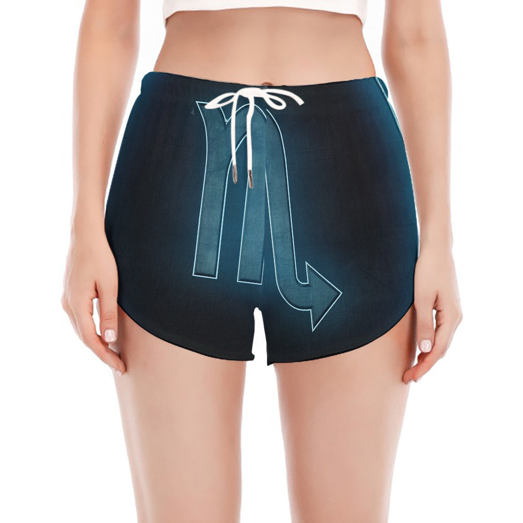 Blue Scorpio Zodiac Sign Print Women's Split Running Shorts