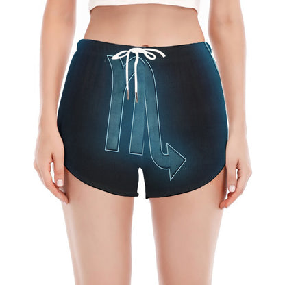 Blue Scorpio Zodiac Sign Print Women's Split Running Shorts