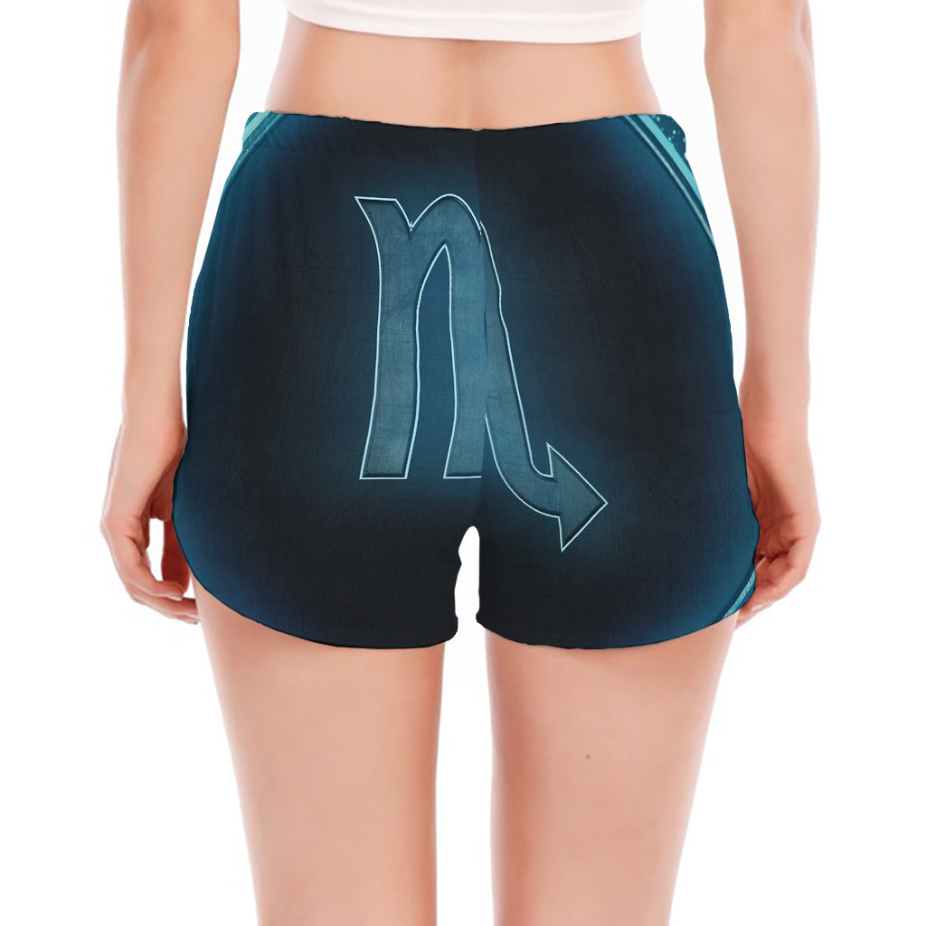 Blue Scorpio Zodiac Sign Print Women's Split Running Shorts