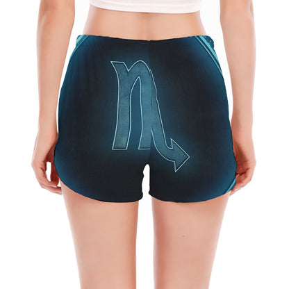 Blue Scorpio Zodiac Sign Print Women's Split Running Shorts