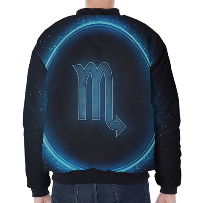 Blue Scorpio Zodiac Sign Print Zip Sleeve Bomber Jacket