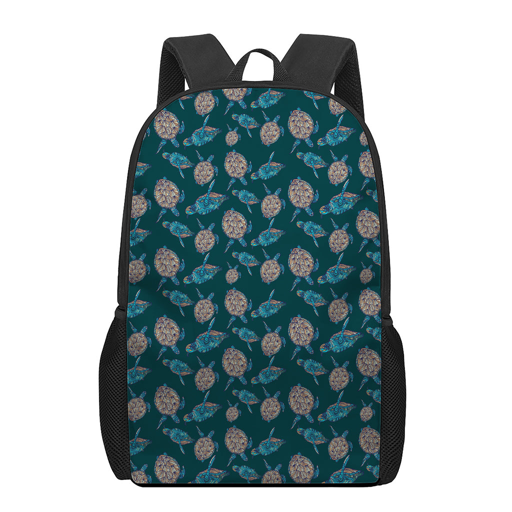 Blue Sea Turtle Pattern Print 17 Inch Backpack