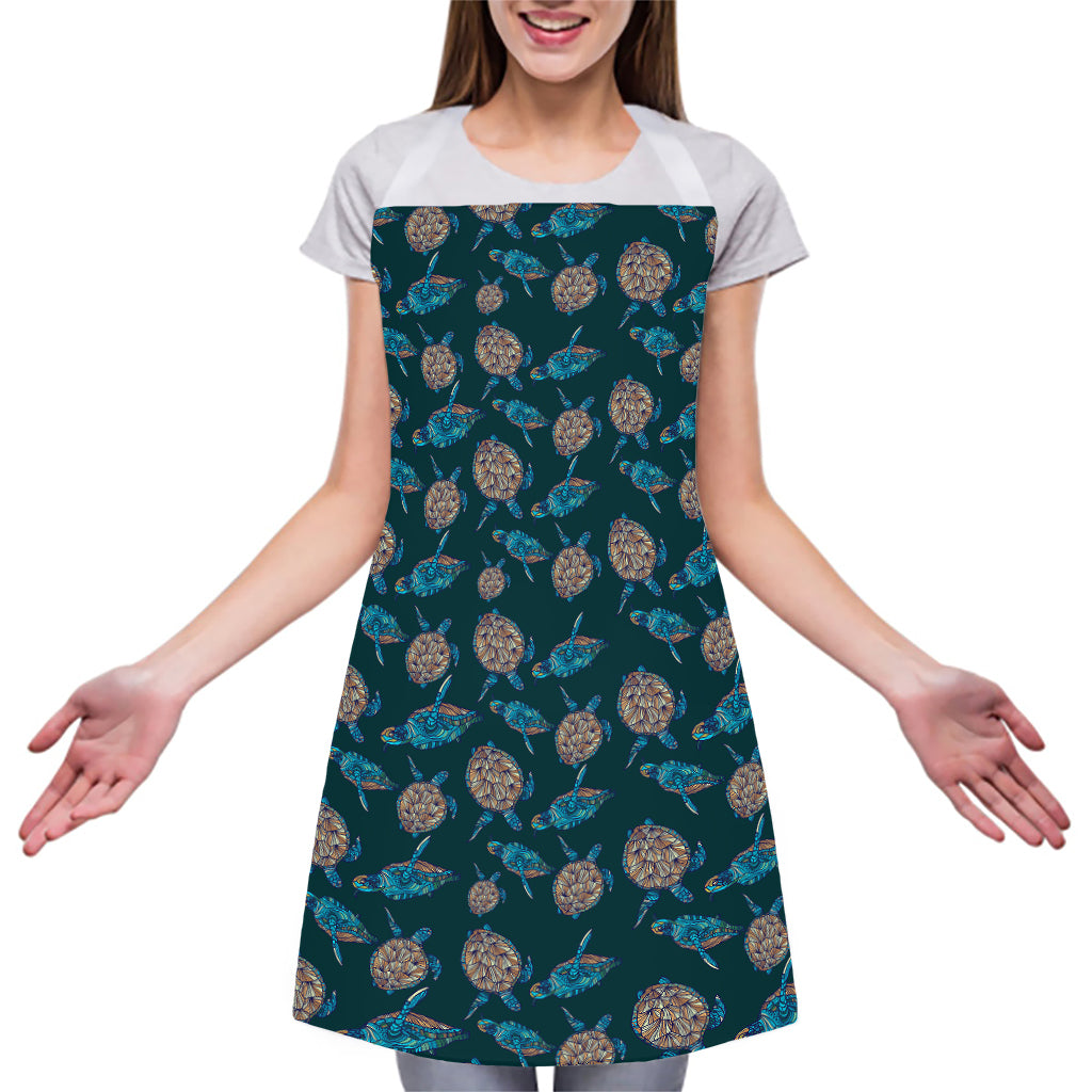Blue Sea Turtle Pattern Print Adjustable Apron