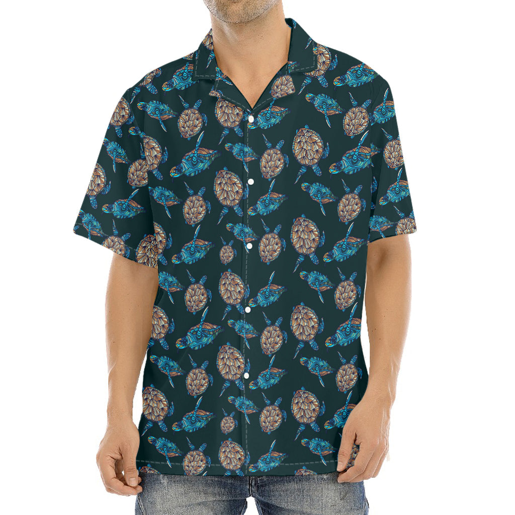 Blue Sea Turtle Pattern Print Aloha Shirt