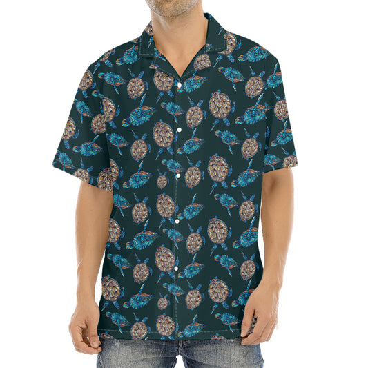 Blue Sea Turtle Pattern Print Aloha Shirt
