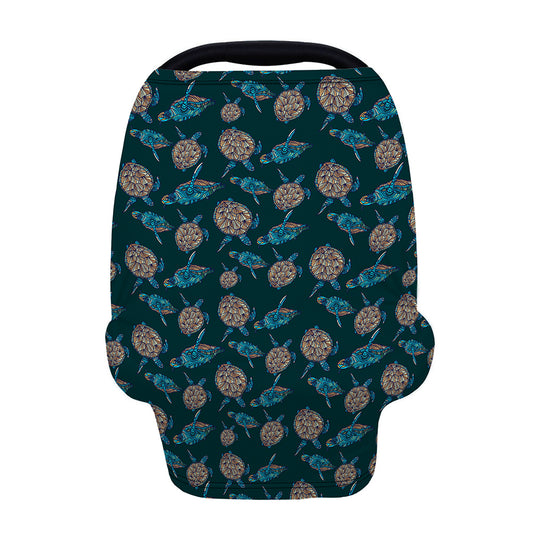 Blue Sea Turtle Pattern Print Baby Seat Cover