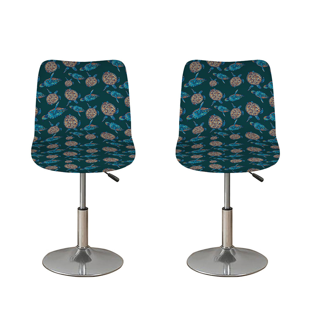 Blue Sea Turtle Pattern Print Bar Stool Covers