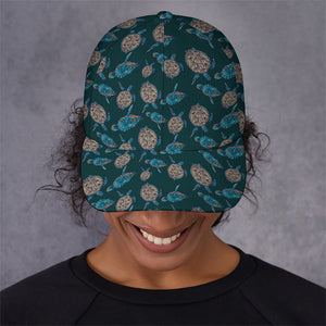 Blue Sea Turtle Pattern Print Baseball Cap