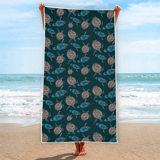 Blue Sea Turtle Pattern Print Beach Towel