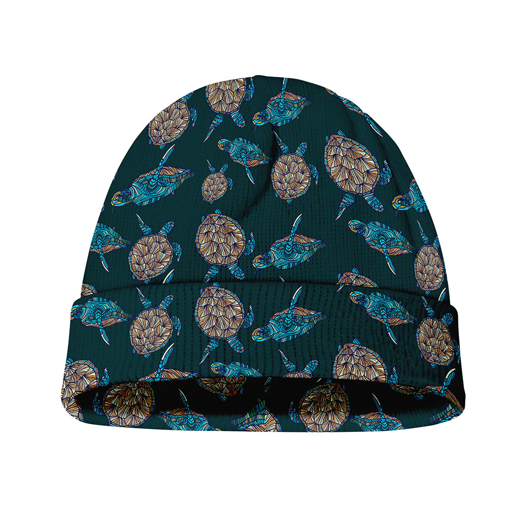 Blue Sea Turtle Pattern Print Beanie