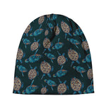 Blue Sea Turtle Pattern Print Beanie