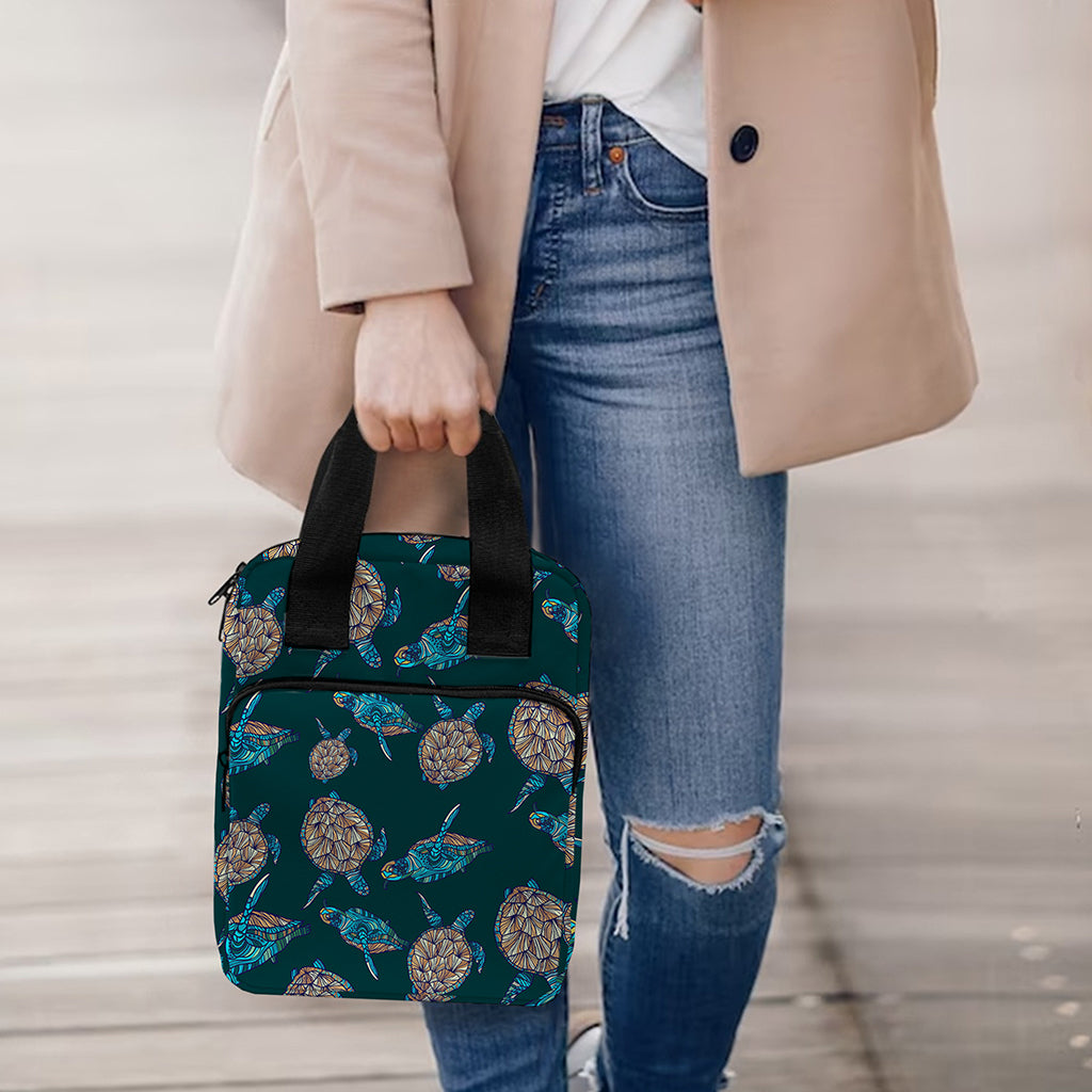 Blue Sea Turtle Pattern Print Bible Tote Bag