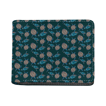 Blue Sea Turtle Pattern Print Bifold Wallet