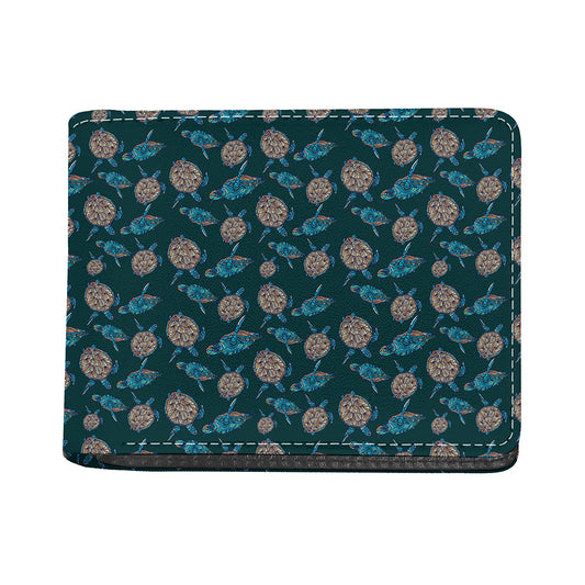 Blue Sea Turtle Pattern Print Bifold Wallet