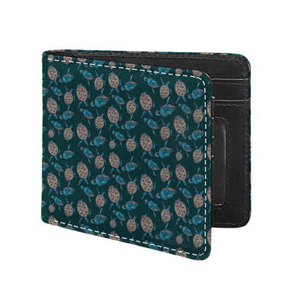 Blue Sea Turtle Pattern Print Bifold Wallet