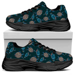 Blue Sea Turtle Pattern Print Black Chunky Shoes