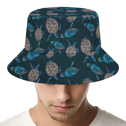 Blue Sea Turtle Pattern Print Bucket Hat