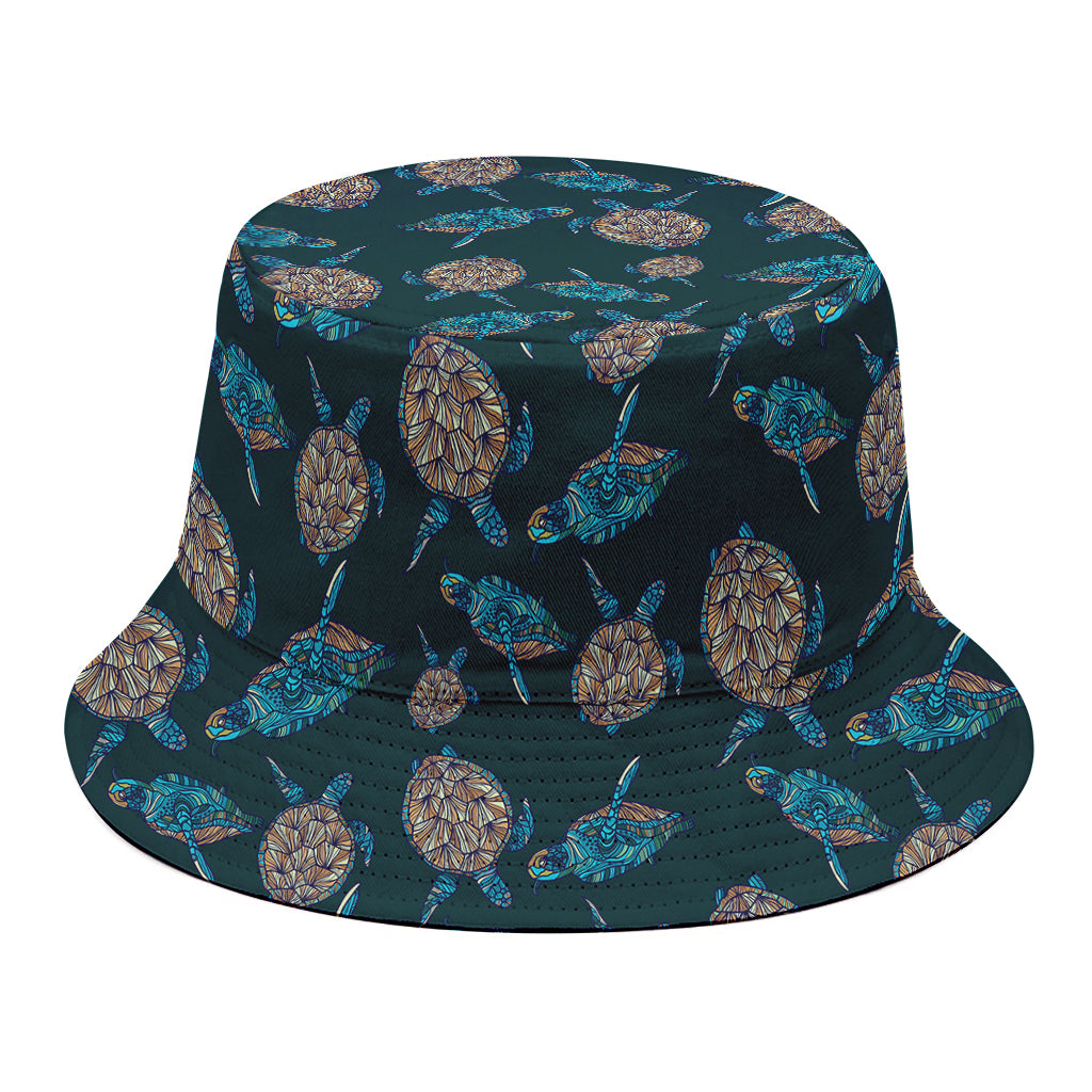 Blue Sea Turtle Pattern Print Bucket Hat