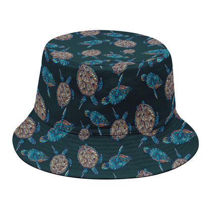 Blue Sea Turtle Pattern Print Bucket Hat