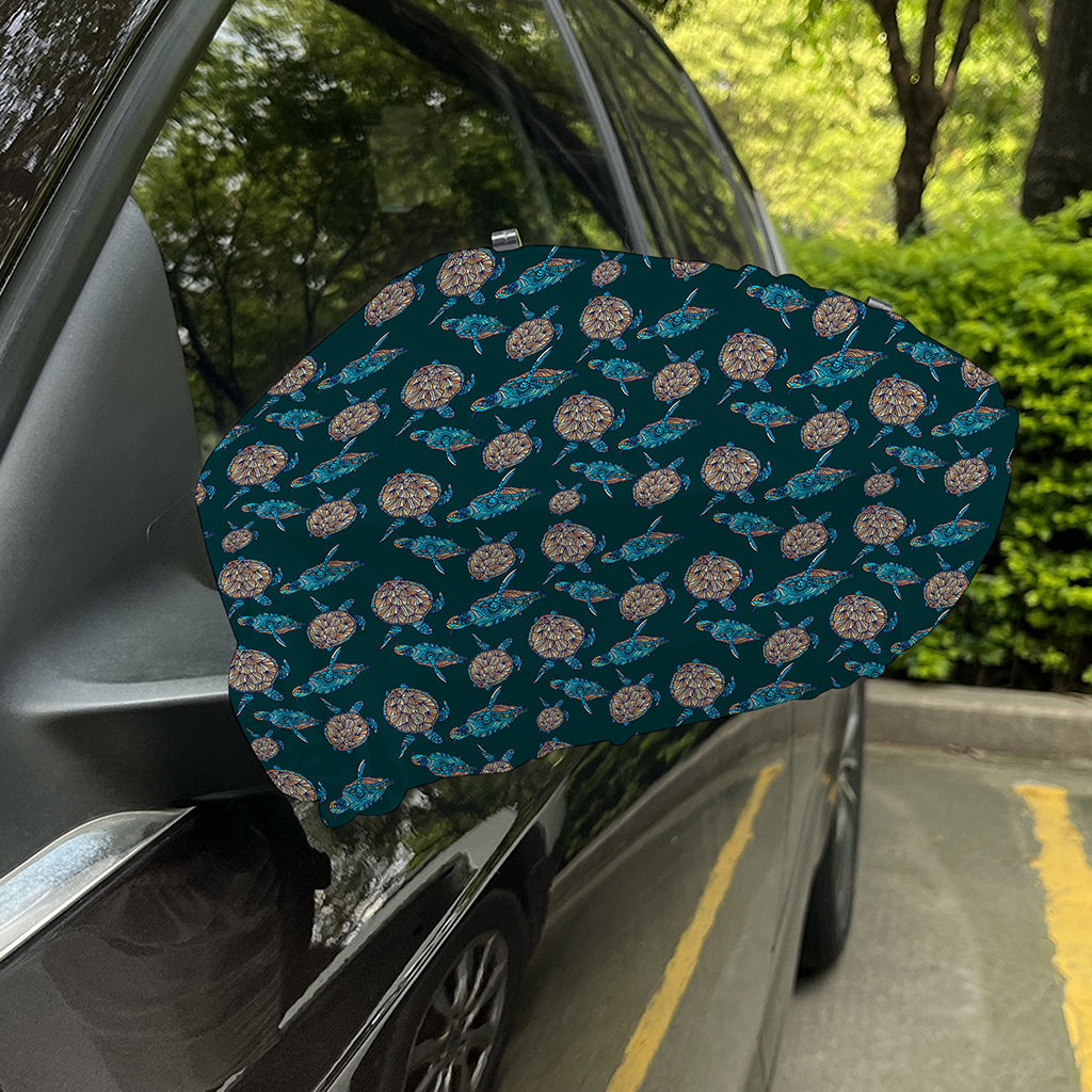 Blue Sea Turtle Pattern Print Car Side Mirror Covers