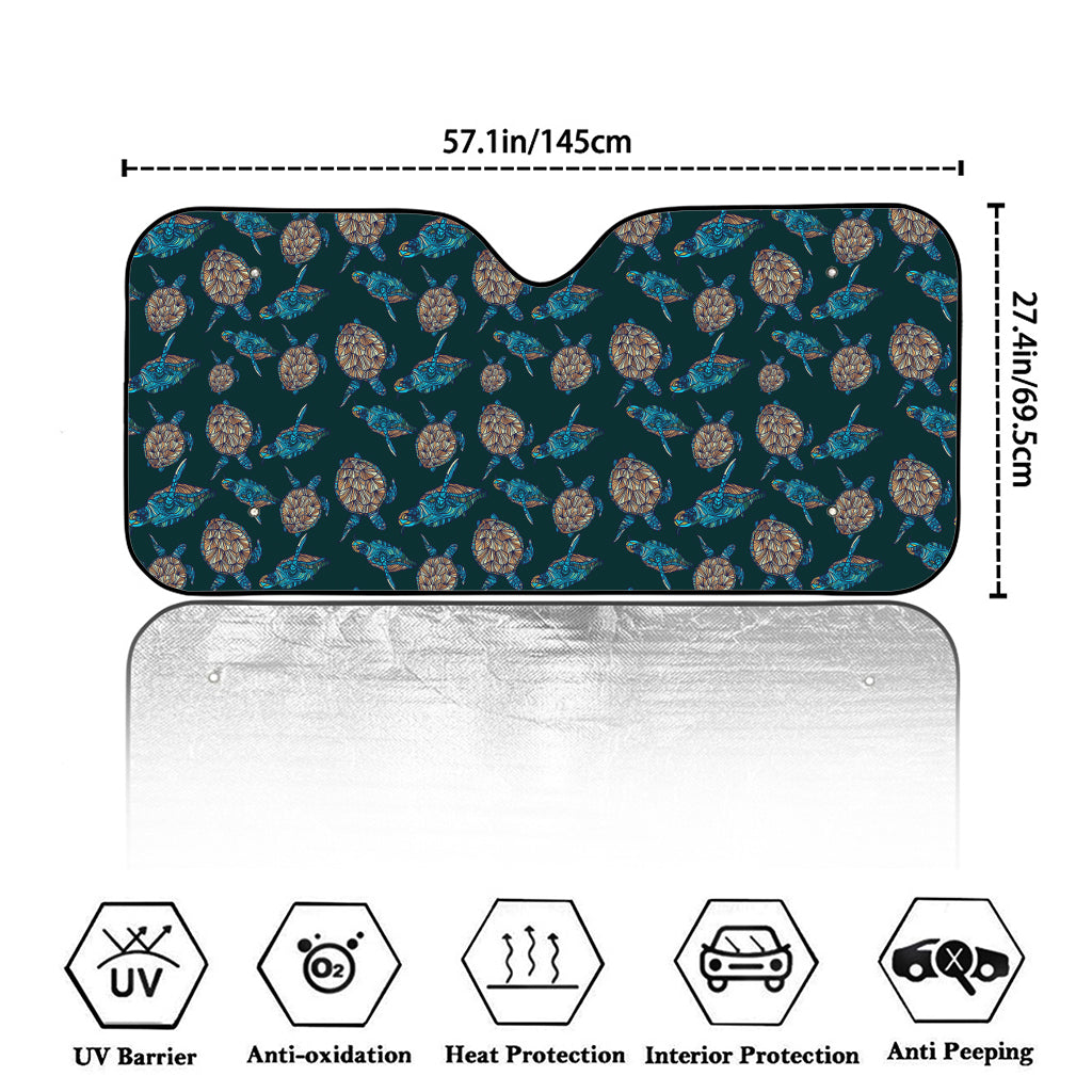 Blue Sea Turtle Pattern Print Car Windshield Sun Shade